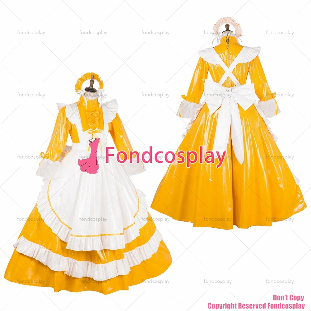 

tailor-made sexy adult dressing cross maid sissy long lockable orange thin pvc vinyl dress uniform costume tv/cd[g1786]
