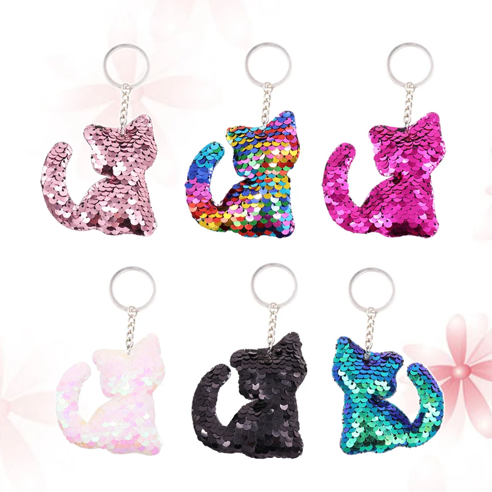 

24pcs Glitter Sequins Cat Keychain Keyring Colorful Key Chain Charm Key Holder(Colorful+Black+Pinky White+Rosy+ Keychains