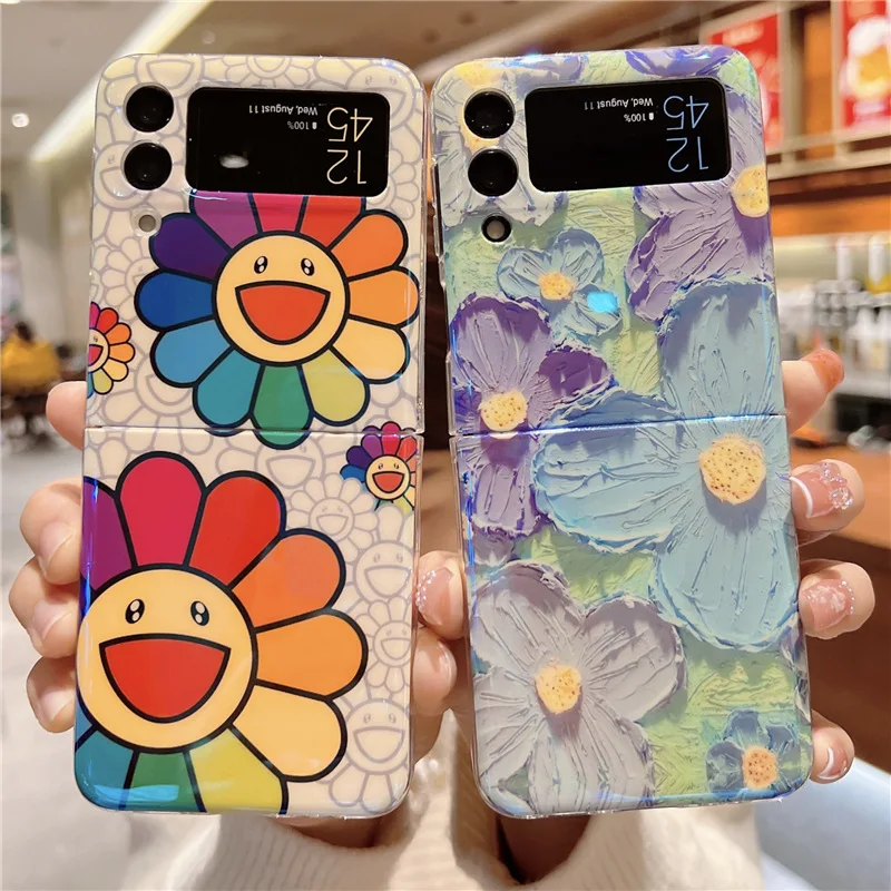 

Cartoon Flower Colorful Phone Case for Samsung Galaxy Z Flip 3 5G Hard PC Back Cover for ZFlip3 Case Protective Shell