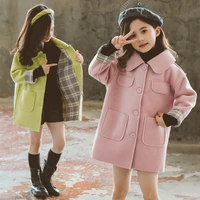 girls wool coat jacket outerwear 2022 green warm thicken plus velvet winter autumn cotton%c2%a0school teenagers childrens clothing