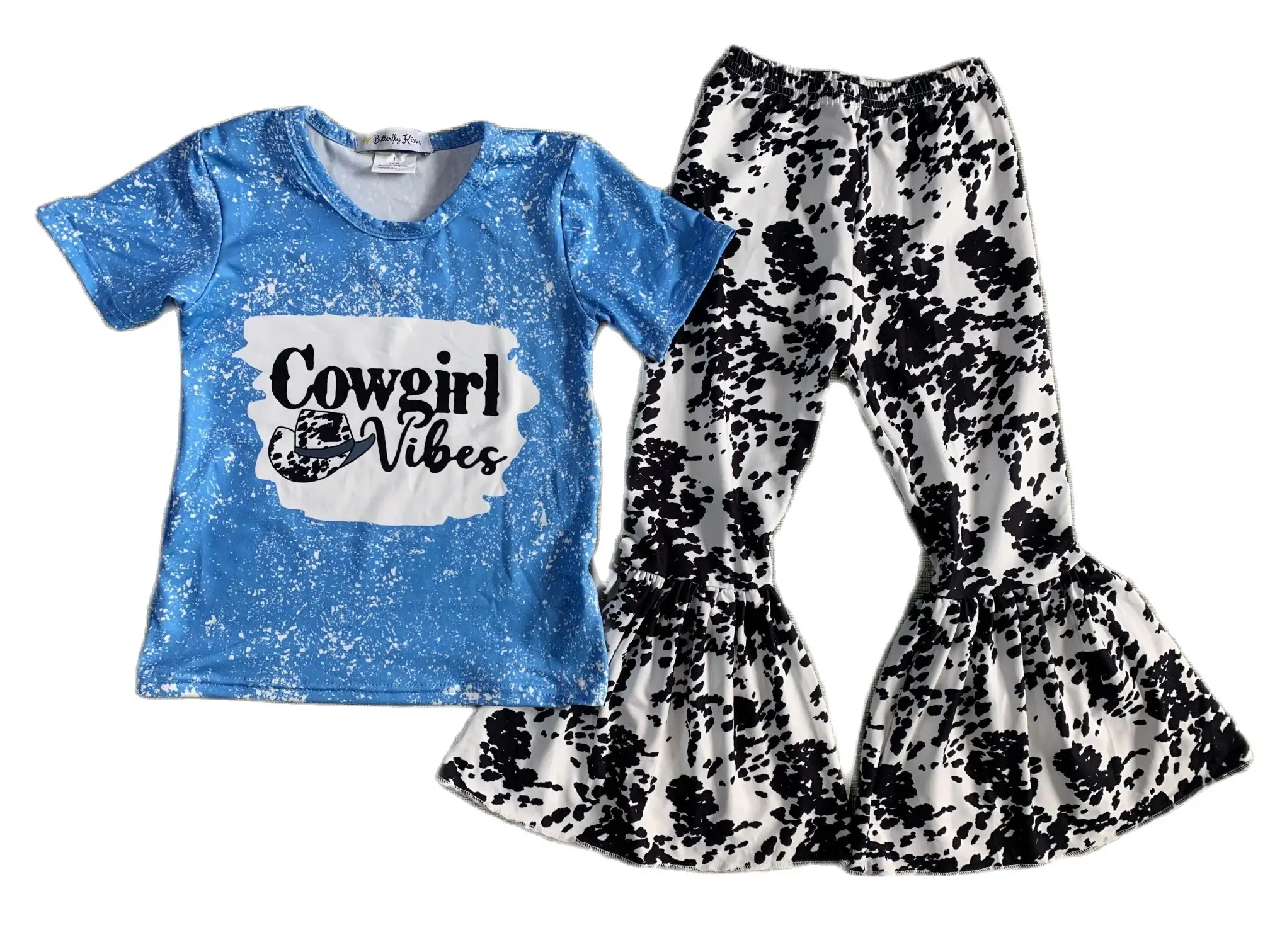 

Fashion Baby Girls ClothingSuits Short Sleeve Round Neck Letters Print Tops + Bell-bottomed Trousers