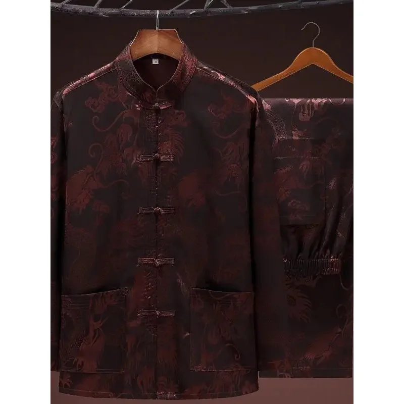 Традиционный китайский стиль костюм с вышивкой дракона Мужская футболка кунг-фу