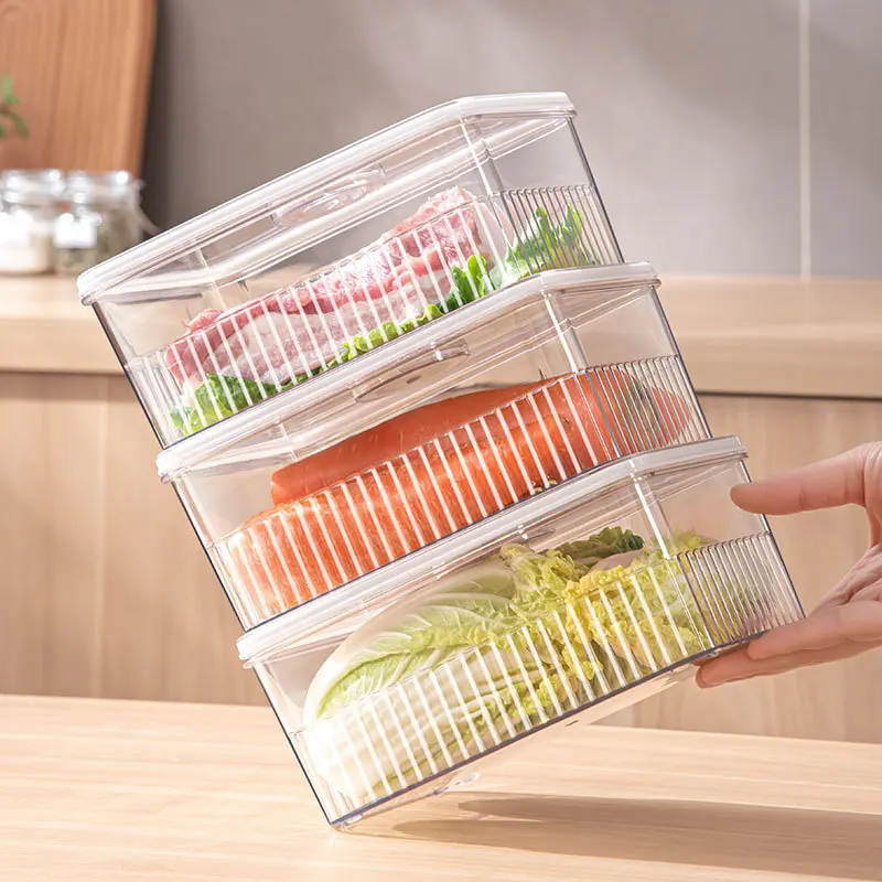 Refrigerator Kitchen Storage Containers Food Grade Clear  With Time Recorder Visible Fresh Vegetable Fruit