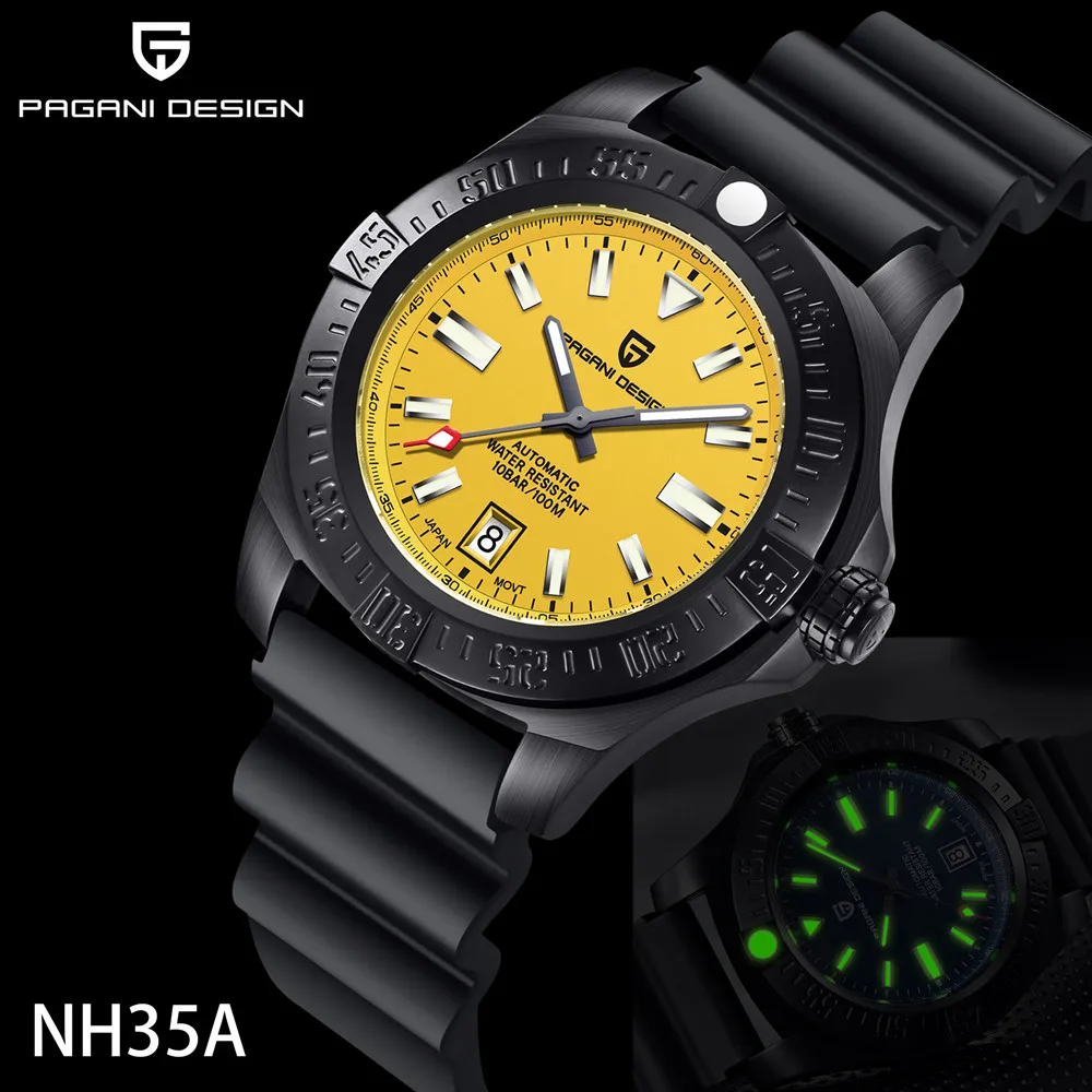 

PAGANI DESIGN 1681 New Avenger Series Rubber Men's Wristwatch 100M Waterproof Luminous Sapphire Watches Luxury Seiko NH35A Clock