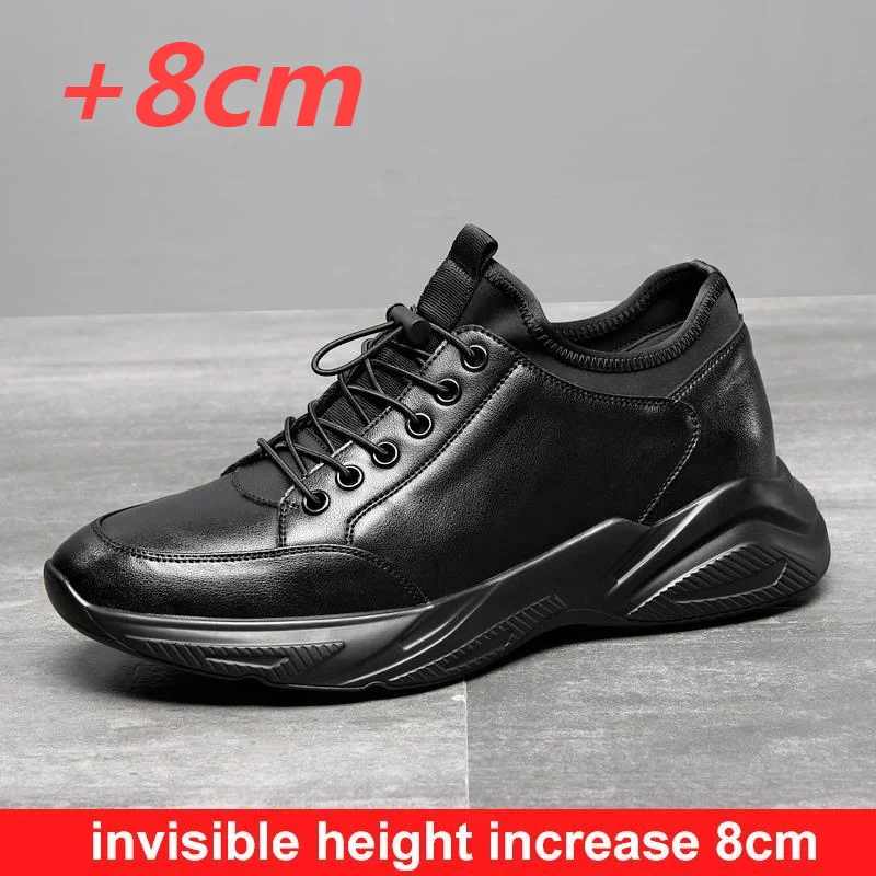 

Men's Elevator Shoes 6cm 8cm Leather Sneakers Men Casual Hidden Heels Increased shoes Mens Trainers Height Increase Taller Shoes