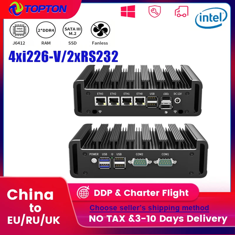 

Мини-роутер 12-го поколения 2,5G Celeron J6412 4 Intel i226-V 2500M LAN Quad Core 2xDDR4 NVMe 2xRS232 брандмауэр компьютер Proxmo
