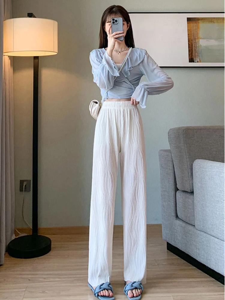 

Pink Wide-leg Pants Women's Summer Thin 2022 New Pleated Little Woman Y2k Pants LOOSE Sweatpants Urban Korean Clothing