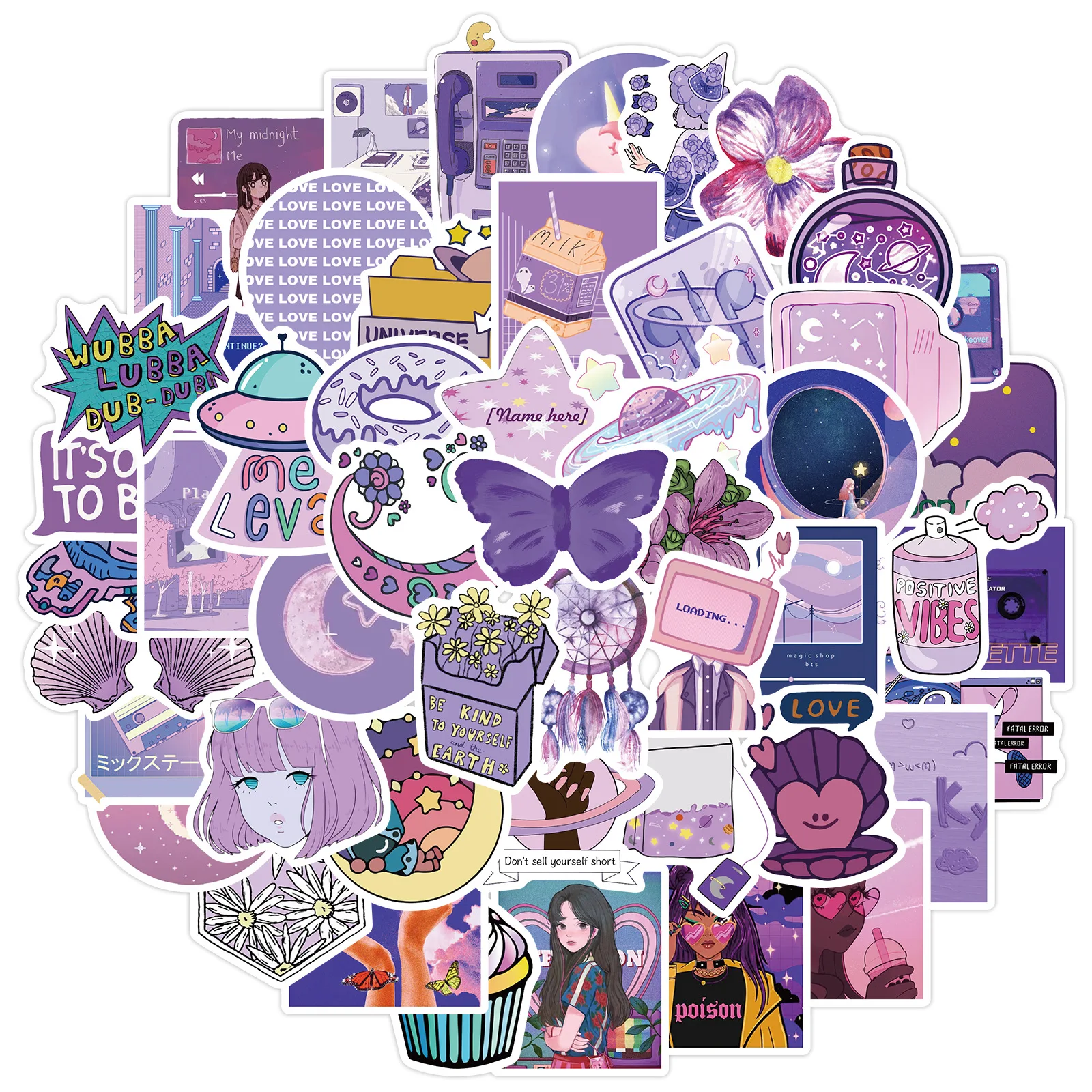 

50 Cartoon Cute Purple Wind Girly Graffiti Stickers To Decorate Motorcycle Luggage Children's Toys Diy Suitcase Car Stickers