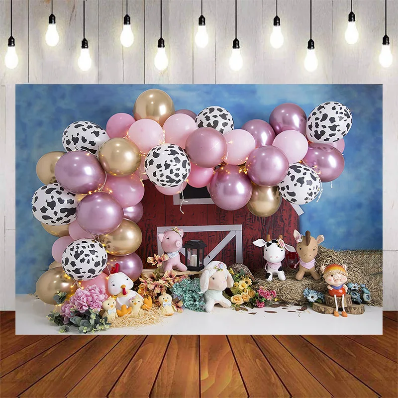 

Декоративный фон для фотосъемки с изображением животных на ферме, воздушных шаров для детского дня рождения, баннер для студийной фотосъемки, баннер, реквизит
