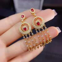 meibapj natural ruby tassels drop earrings real 925 sterling silver red stone earrings fine charm wedding jewelry for women