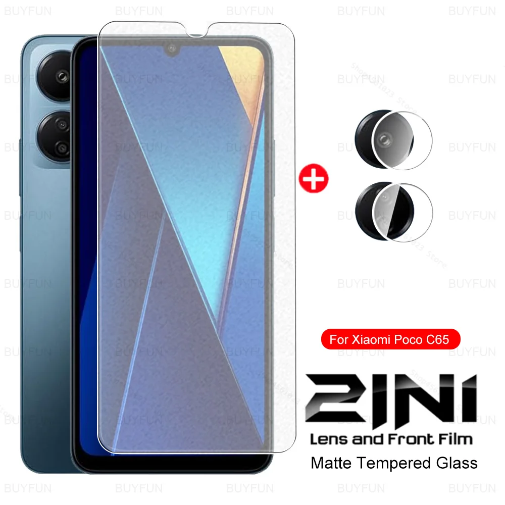2 в 1 матовое закаленное стекло для Xiaomi Poco C65 пленка объектива камеры Poko Poxo Little C 65 65C