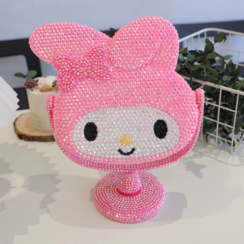 Sanrio Hello Kitty Makeup Mirror Melody Handmade Rhinestone Bling Dressing Mirror Portable Decorative Mirrors Table Decor Gifts images - 6