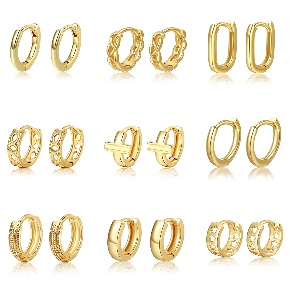 

Trendy Minimal Glossy Hoop Earrings Gold Color Tiny Cartilage Earrings Piercing Accessory Cute Huggie Female Hoops For Women