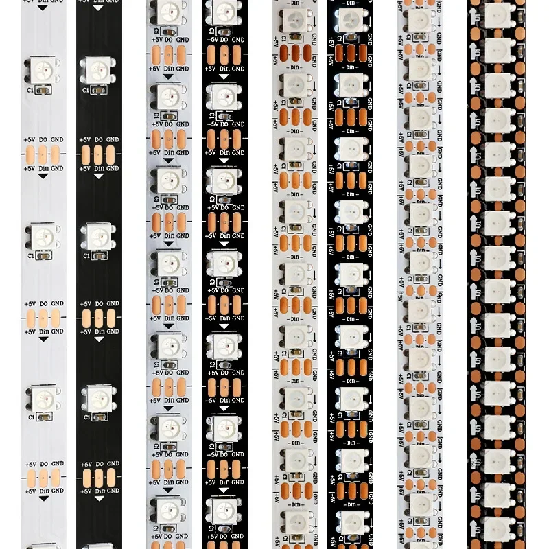1-5 метров Smart DC5V WS2812B Светодиодная лента 30/60/74/96/144 светодиодов Черный/Белый PCB IP30/65/67