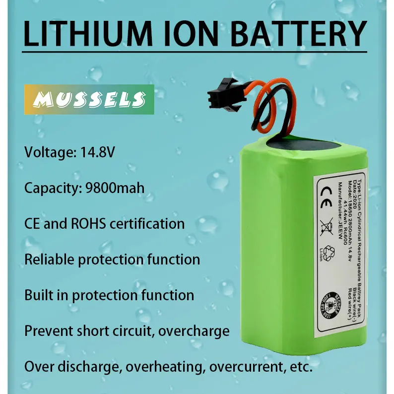

New 14.8V 9.8Ah Li-Ion Battery for Conga Excellence 990 Ecovacs Deebot N79 N79S DN622, Eufy Robovac 11 11S 12 15C 15S 35C