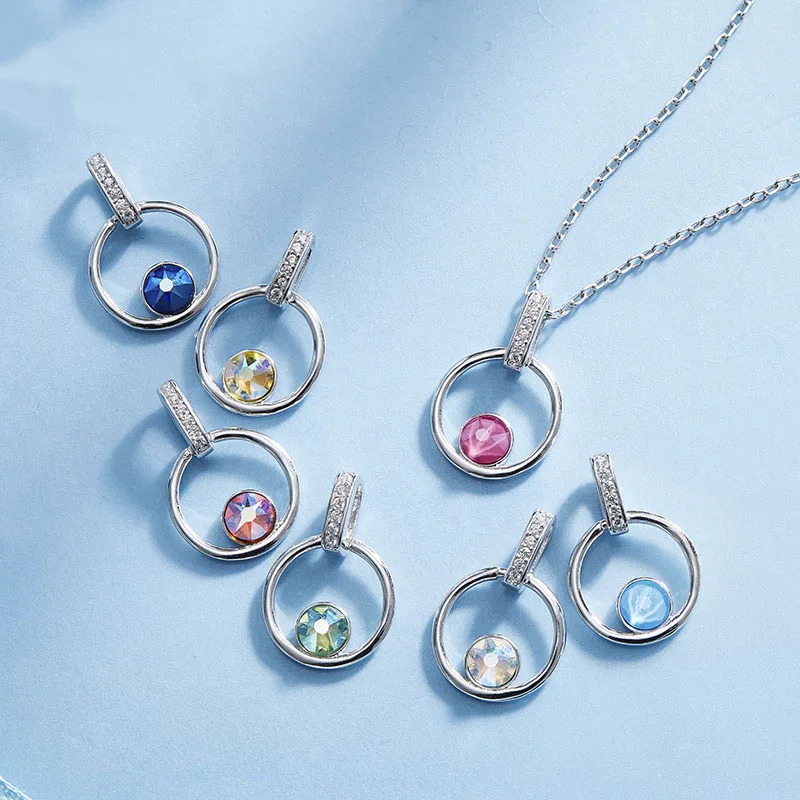 

New Creativity Pendant Circular Necklace Crystals from Swarovski-Elements Platinum Color Colorful Jewelry for Women Mothers' Day