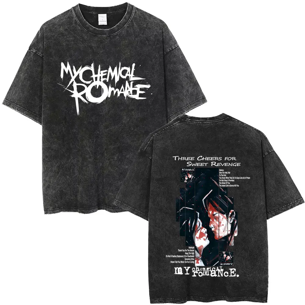 Фото Випраная винтажная футболка My Chemical Romance The Black Parade Album с графическим рисунком для мужчин и женщин, большие футболки в стиле панк, эмо-рок, уличная одежда №4