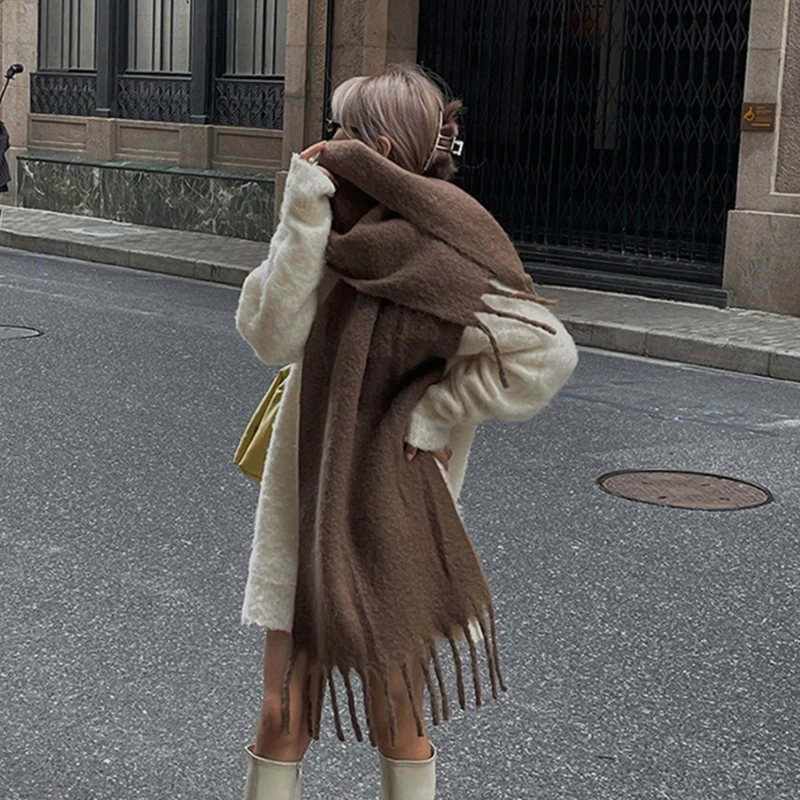 

Winter Imitation Cashmere Scarf Women Classic Solid Color Warm Soft Shawl Wrap Bandana Female Hijab Tassels Long Outdoor Scarf