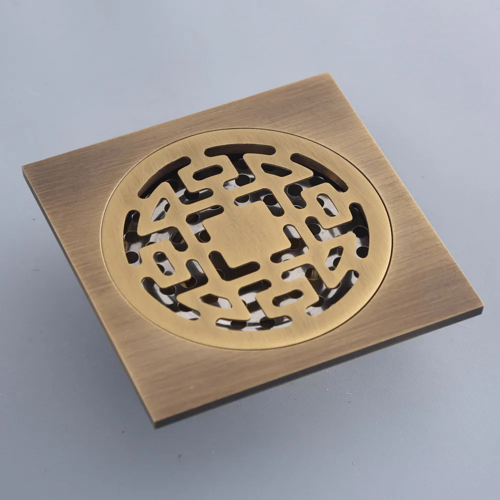 

Antique Brass Carved Square Bathroom Floor Drain Waste Grate Shower Drainer ahr125