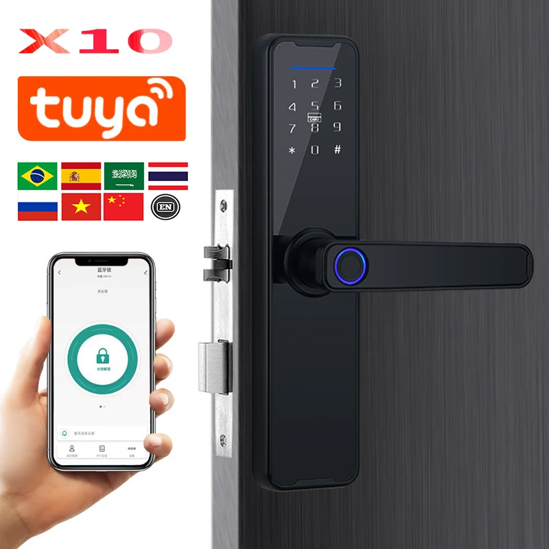 

Дверной смарт-замок Tuya X10, Wi-Fi биометрический, со сканером отпечатка пальца, с дистанционным управлением через приложение, электронный, с USB зарядкой