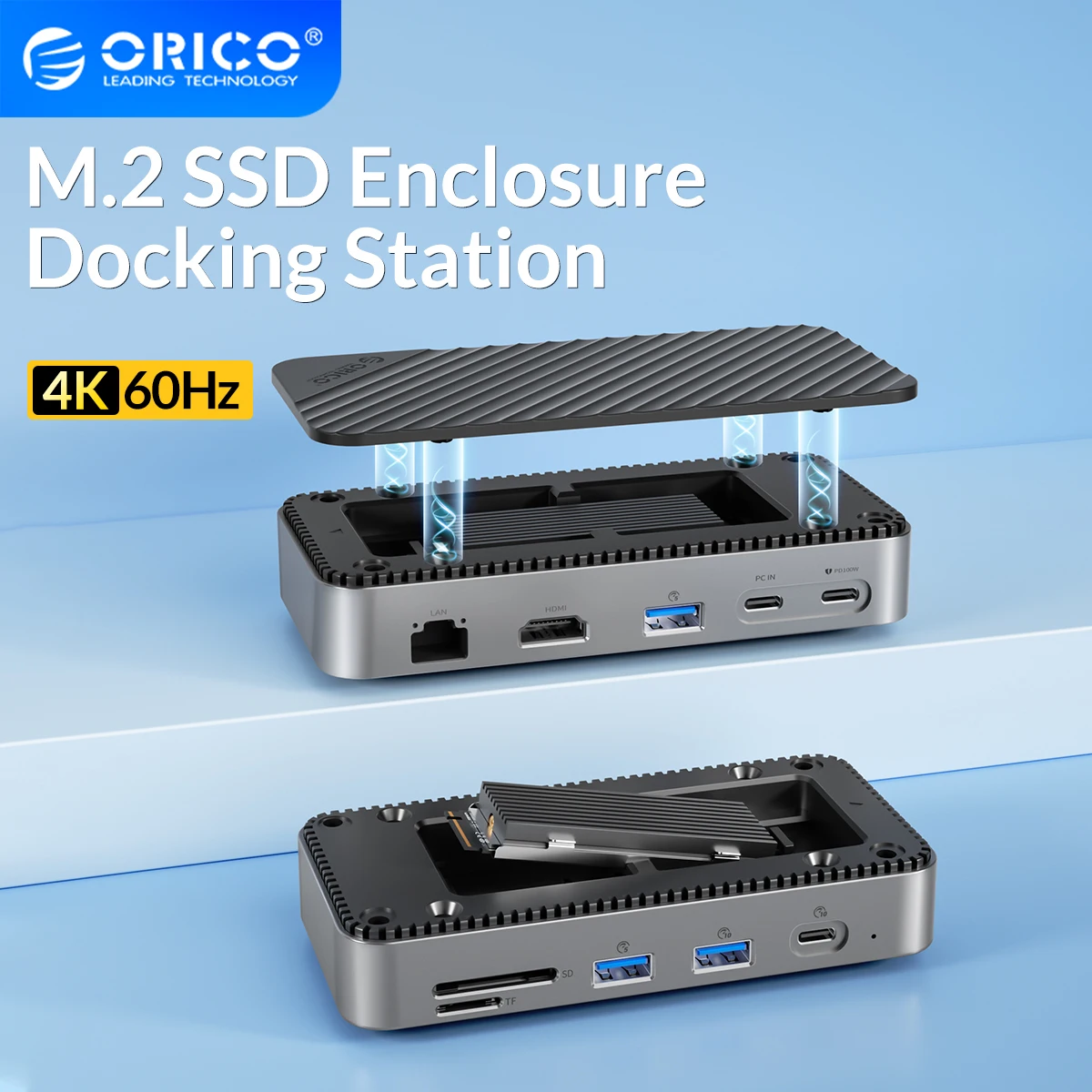 

ORICO Docking Station with M.2 SSD Enclosure USB C 10Gbps PD 100W RJ45 SD/TF 4K 10 in 1 Dock Station for Laptop Macbook Pro