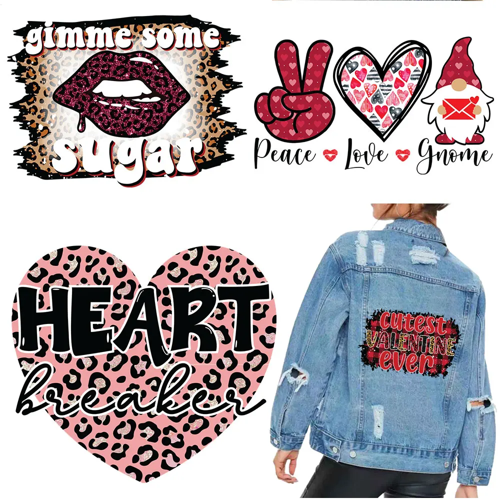 

Peace Gnome Love Patches For Clothing Heat Transfer Thermo Stickers Lips Stripes On Clothes T-shirt Ironing Applications Parches