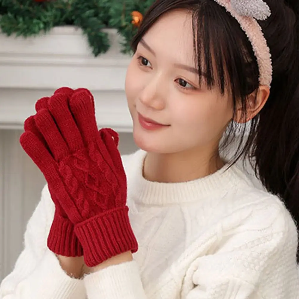 

Classical Windproof Cold-proof Touch Screen Mittens Fashion Winter Warm Knitting Gloves for Women Christmas Present