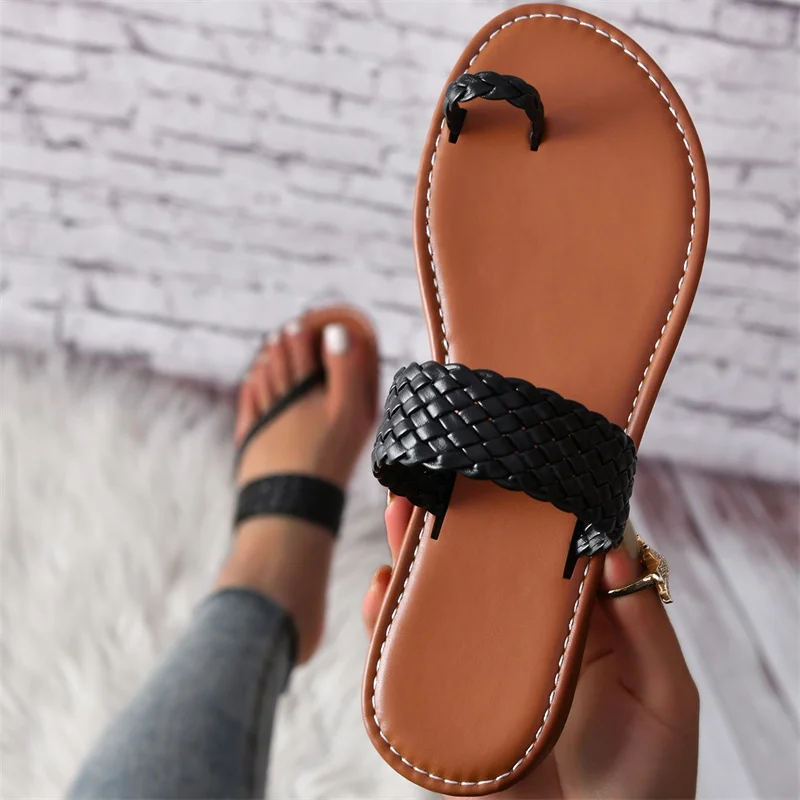 Summer Solid Color Flat Sandals Fashion Open Toe Outdoor Slippers Casual Beach Women's Shoes Plus Size  Zapatos De Mujer Slides