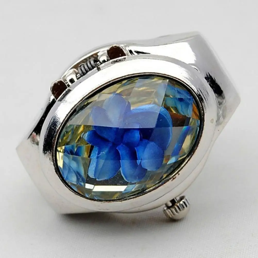 

Unisex Fashion Oval Flip Rhinestone Finger Ring Quartz Watch for Party Club Women Man Hip-hop Watch Rings Couple Accessories