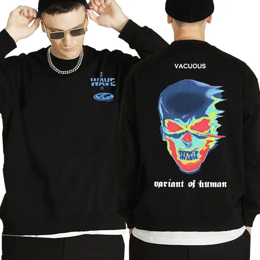 

Свитшот мужской оверсайз с графическим принтом, флисовый хлопковый пуловер в стиле хип-хоп, с рисунком скелета, черепа