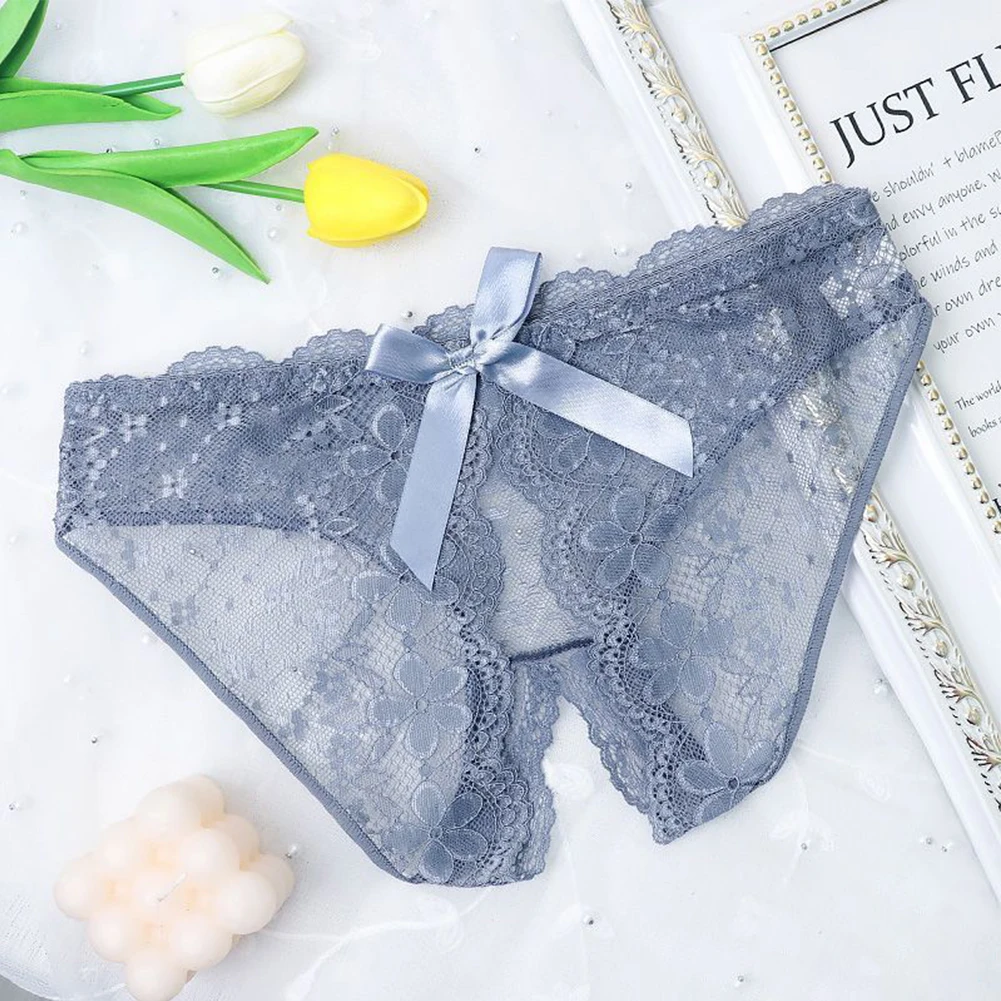 

Women Lace Panties Sheer Lace See Through Briefs Bow Crotchless Underpants Breathable Perspective Panties Erotic Lingerie