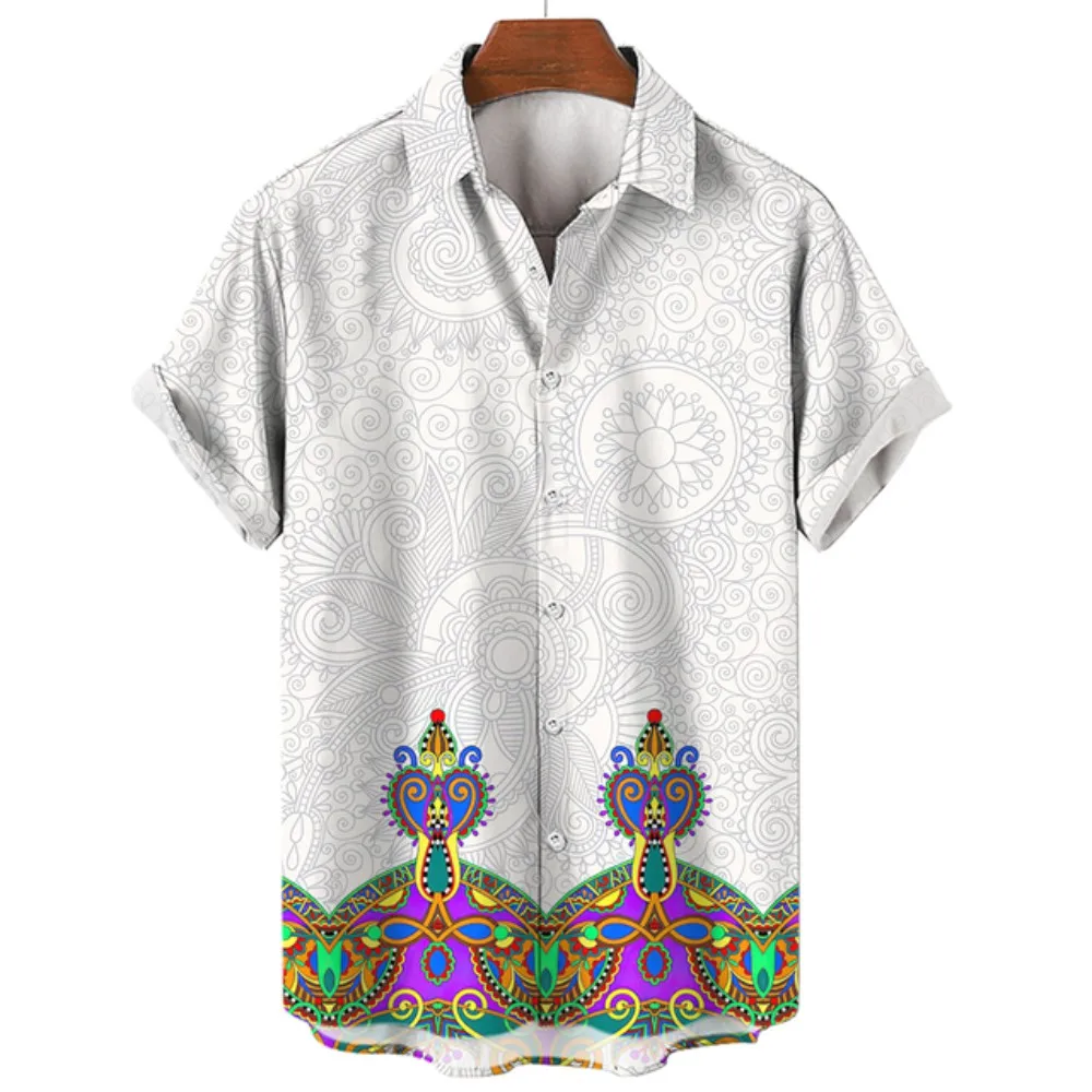 Hawaiian Beach Style Men's New 3D Printed Short Sleeve Shirt Loose and Breathable Fashion Polo Collar Single Breasted Vintage To