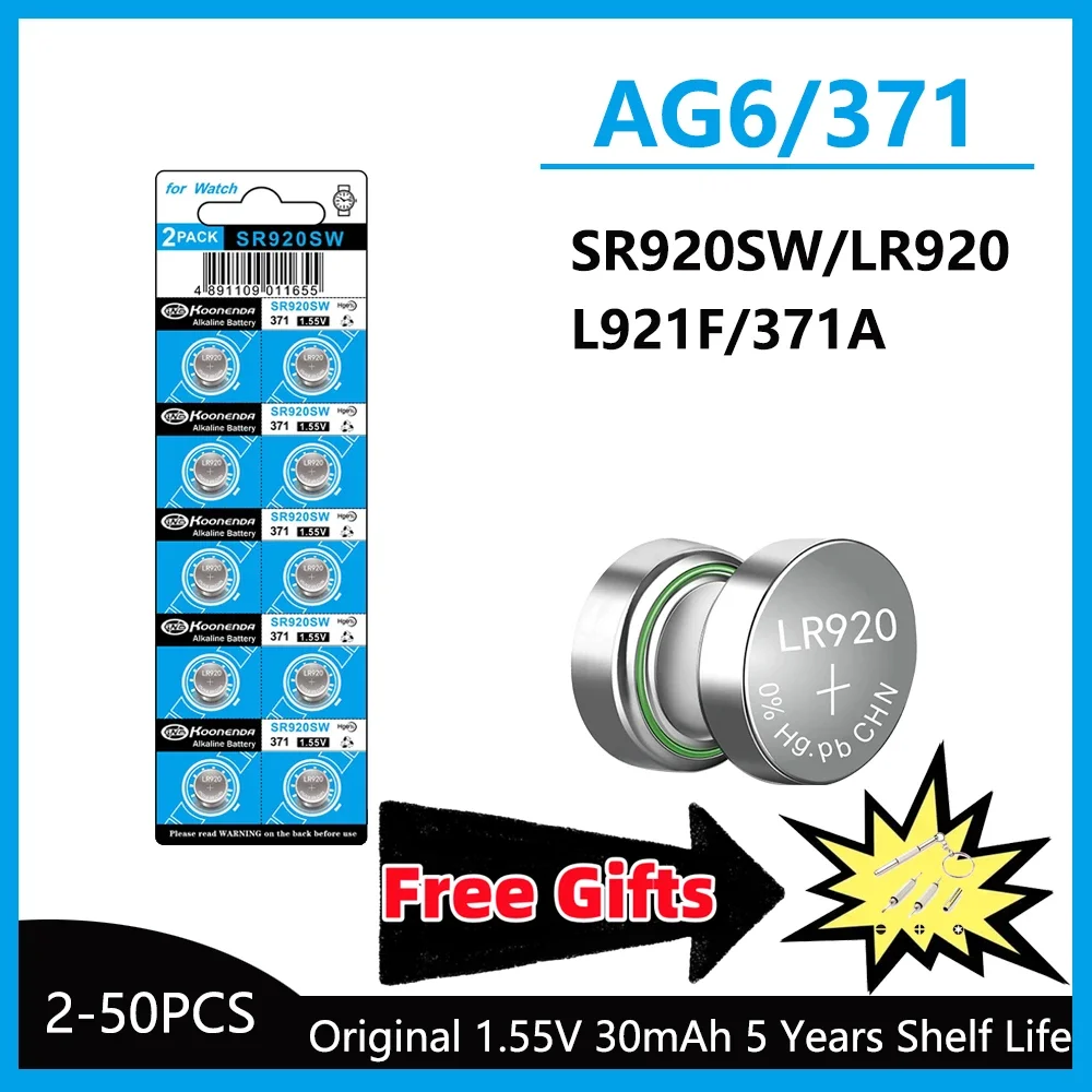 Фото 5-50 шт. 1,55 в AG6 30 мАч 371 кнопочные батареи SR920SW LR920 SR927 171 370 L921 LR69 SR920 для часов, игрушек, батарей для монет №1
