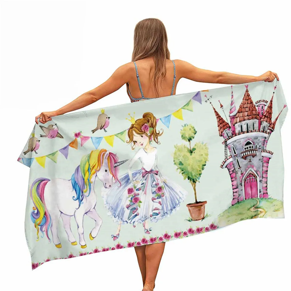 Мультяшный единорог пляжное полотенце из микрофибры для бассейна портативное