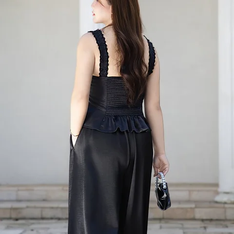 Винтажные французские плиссированные топы-трубы больших размеров, женские милые сексуальные майки с атласным ремешком 9231