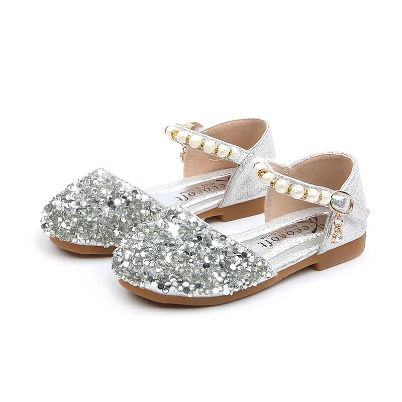 2023 Summer Girls Shoes Bead Mary Janes Flats Fling Princess Shoes Baby Dance Shoes Kids Sandals Children Wedding Shoes Gold enlarge