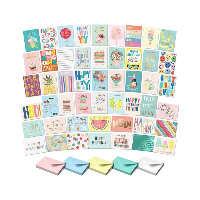 Variety Assorted Custom Happy Birthday Bulk Greeting Cards With Envelopes