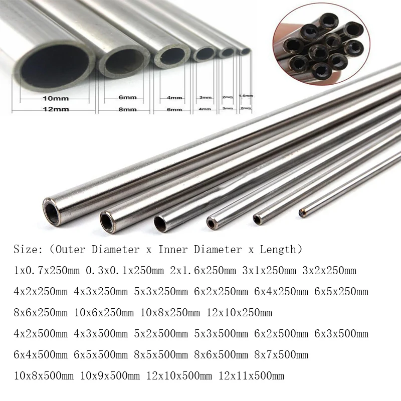 

1pcs length 250/500mm 304 Seamless corrosion-resistant Stainlessy Steel Capillary Tube OD 0.3-12mm ID 0.1-11mm Hot sale 30 Sizes