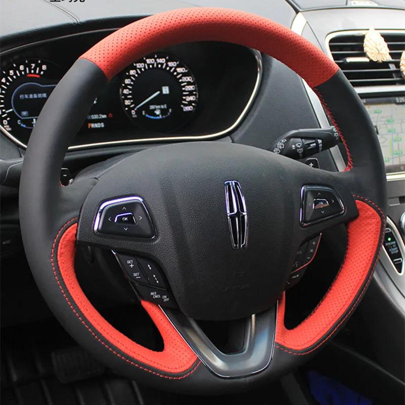 

DIY Hand-Stitched Suede Leather Car Steering Wheel Cover for Lincoln MKC MKX MKZ Aviator Continental Nautilus Car Accessories