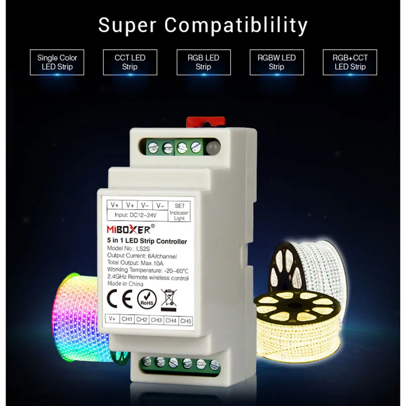 Miboxer LS2S 12 в-24 в Max10A DIN Rail 5 1 светодиодный контроль ler управление с помощью 2 4G пульта