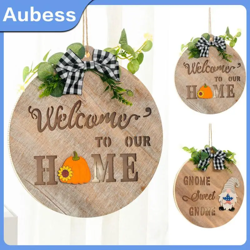 

Wooden Luminous Welcome Home Front Door Sign With Interchangeable Yard Decoration Hanging Ornament Decorations