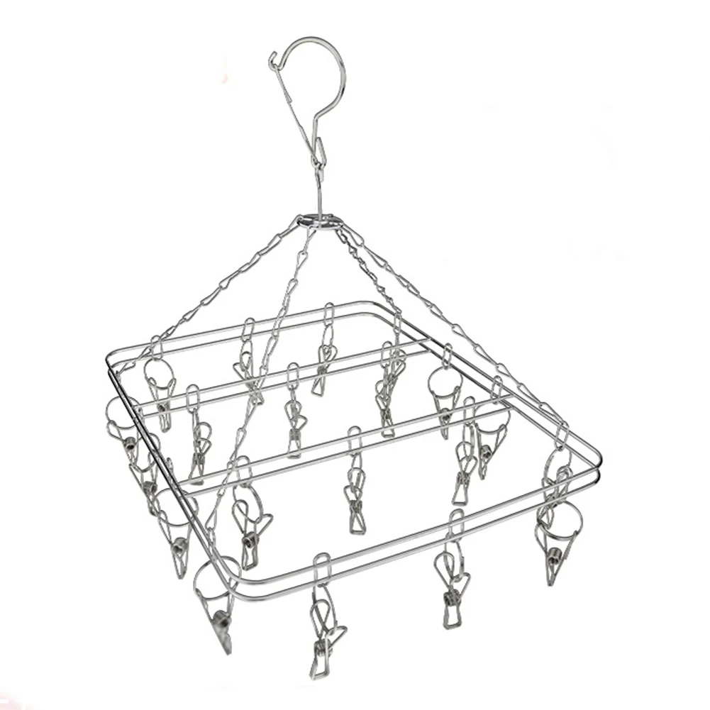 

20 Clips Sock Underwear Clothes Outdoor Airer Dryer Laundry Hanger Stainless Steel Square Wire Clip Clothes Rack Sock Dryer Rack