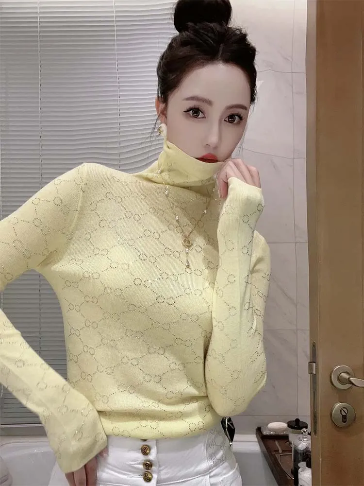 

Женский свитер, Модный трикотажный свитер из искусственной шерсти с длинным рукавом, Женская Осенняя однотонная внутренняя одежда, пуловер, Топ