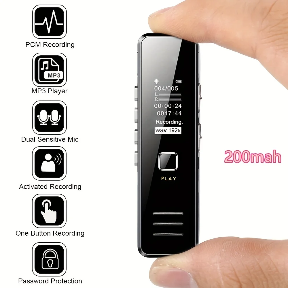 Профессиональный цифровой диктофон с MP3-плеером: Поддержка TF-карты 8 ГБ/16 ГБ/32 ГБ и времени записи 1536 кбит/с 48 часов!