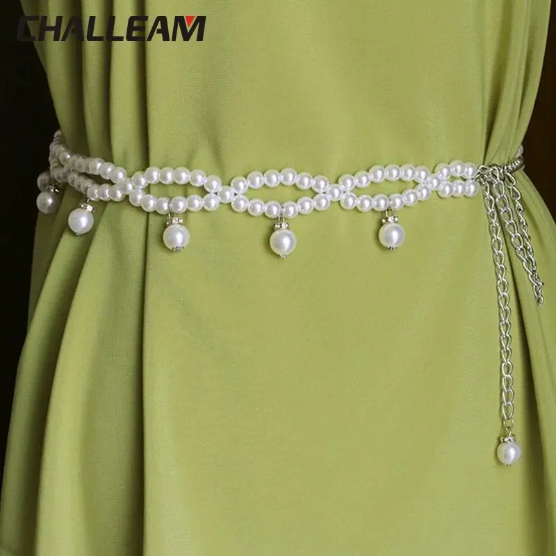 

Women's Pearl Belt Women's Dress Flower Waist Chain Crystal Luxury Designer Pearl Wedding Decoration Chain 172