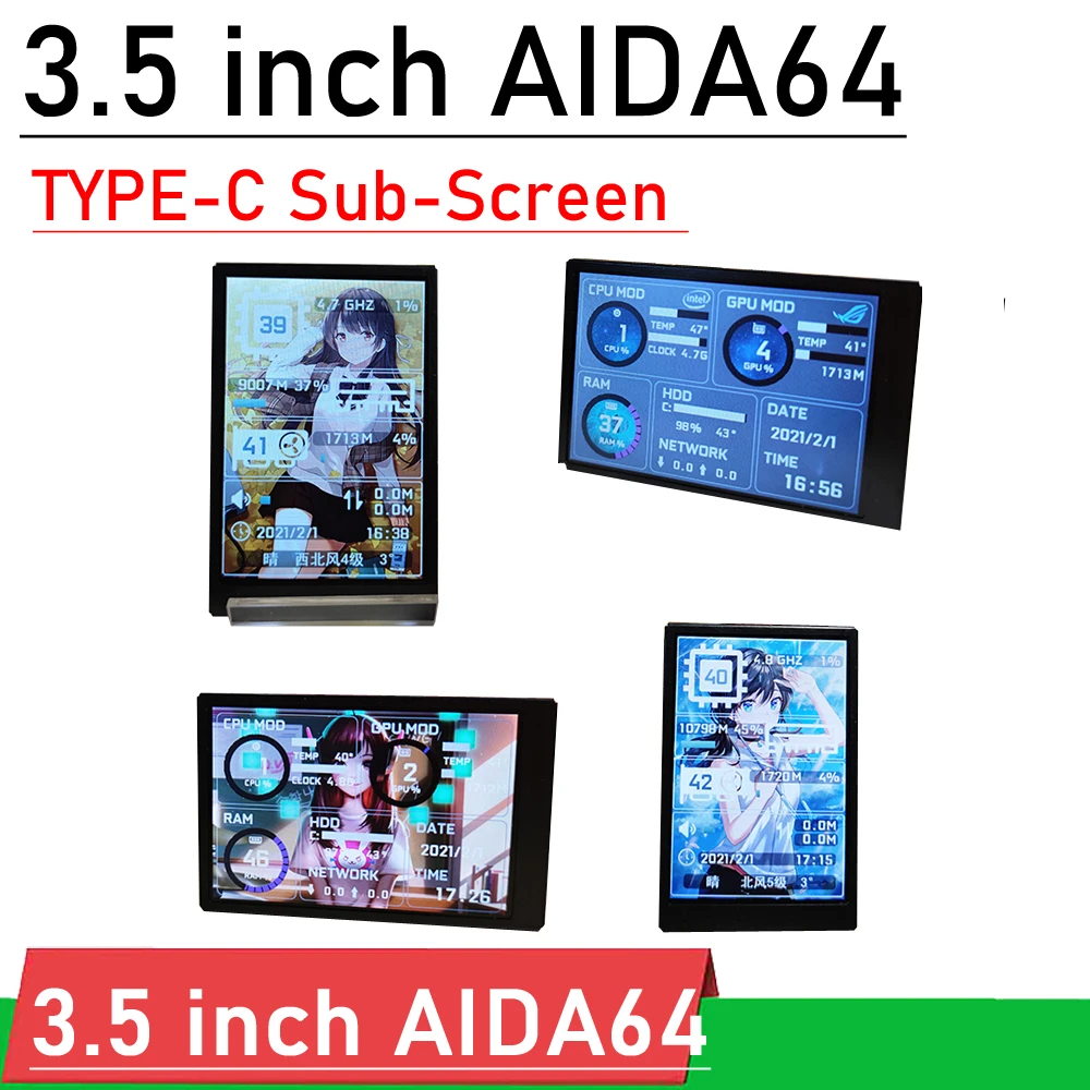 

10,1-дюймовый IPS ЖК-монитор, дисплей USB TYPE-C AIDA64, шасси, вторичный экран, Sub-Screen для ПК, процессора, GPU, RAM, HDD, graphics