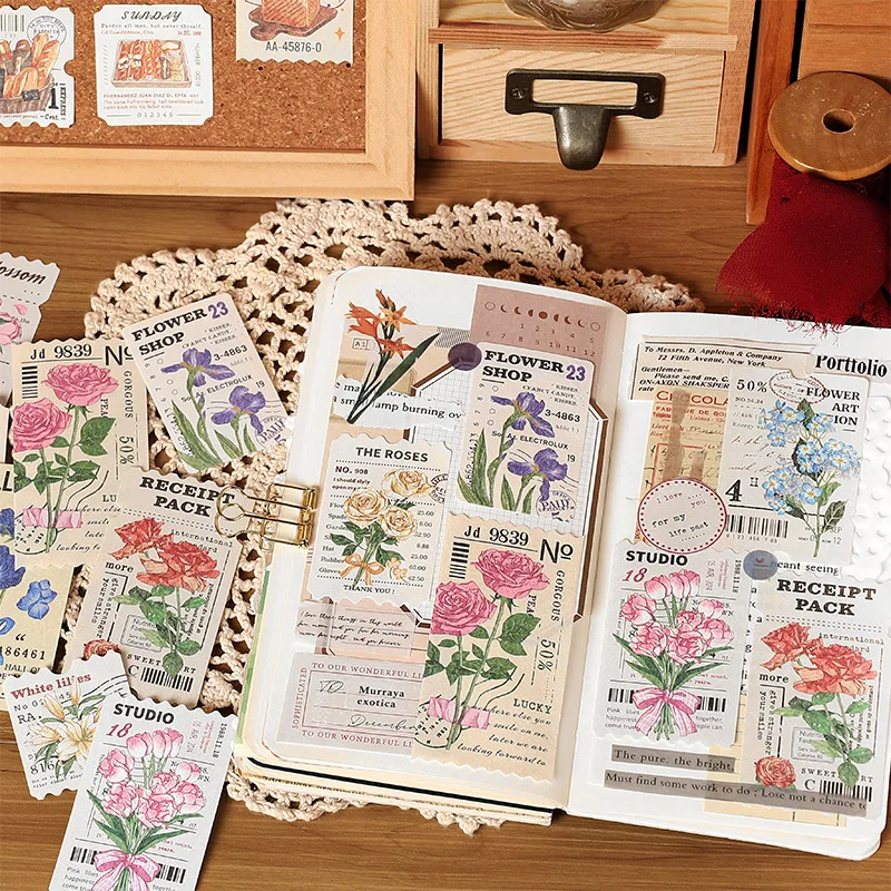 

Vintage Flower Label Bill Collage Scrapbooking Journal Material Paper Card Making DIY Retro Paper Memo Pad Creative Stationery