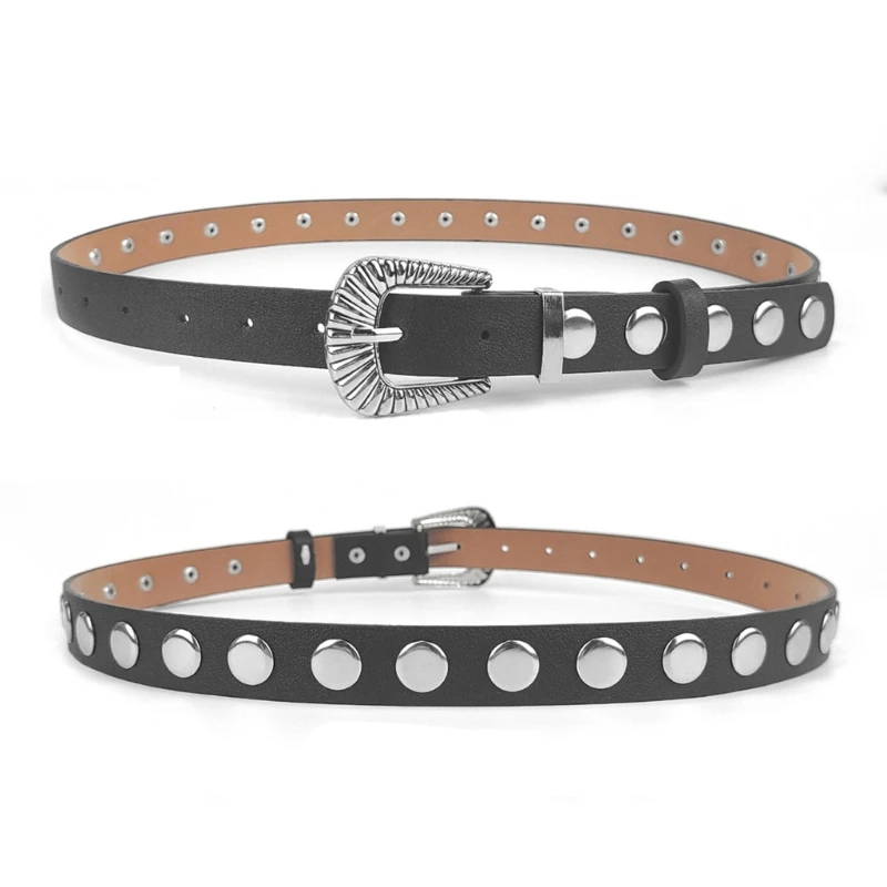 

Harajuku Adult Waist Belt with Pin Buckle Alloy Large Rivet Waistband PU Waist Belts for Women Universal Pants Belt 264E