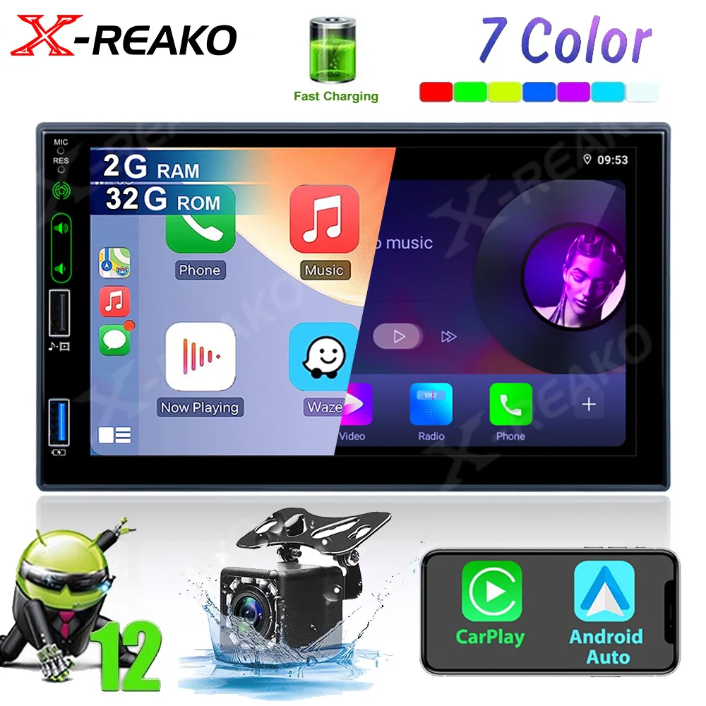 

X-REAKO 2+32G Car Multimedia Player 7''Autoradio Carplay Auto Universal Bluetooth FM/RDS Stereo Radio 2din Android 12 GPS WIFI