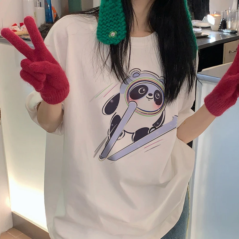 

Loose Ice Bear Printed Short Sleeve T Shirts Women Summer Harajuku Cute Vintage Tees Female Soft Cotton Top White Black